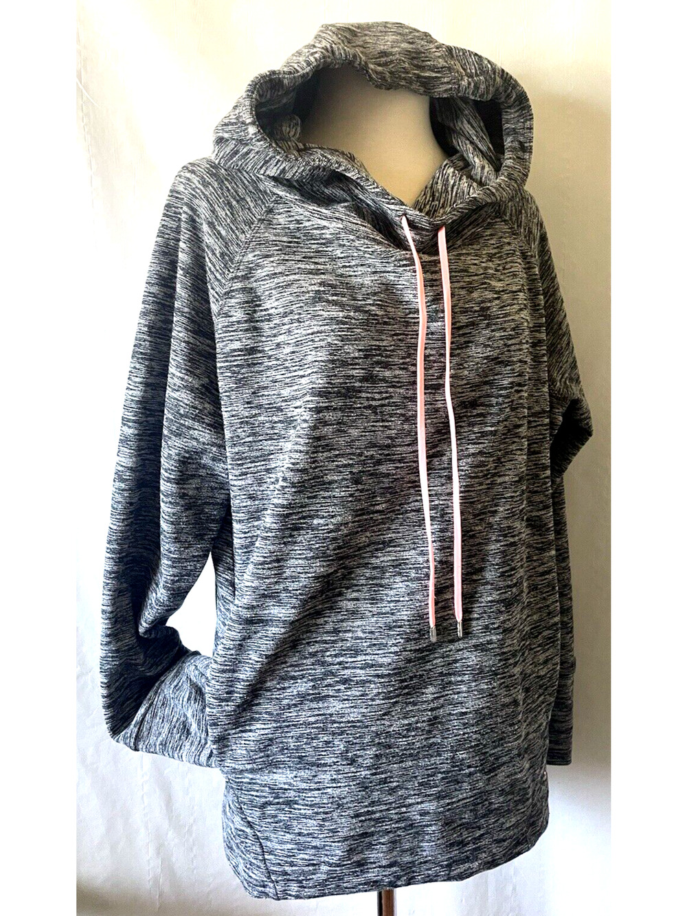 Lukka Hooded Sweatshirt Fleece Size M Gray/Pink Long Sleeve Pockets Thumb Holes